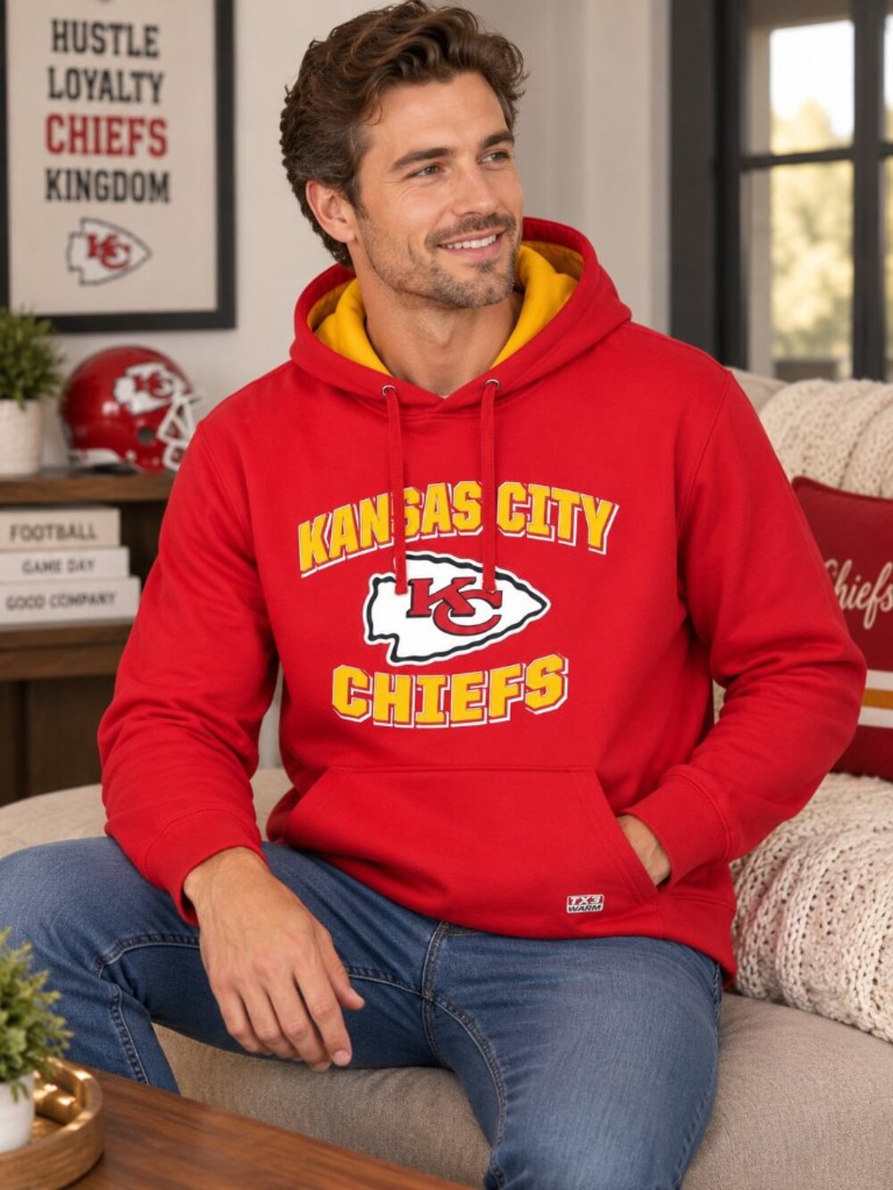 NFL Team Apparel Kansas City Chiefs Graphic Hooded TX3 Warm Sweatshirt Mens M